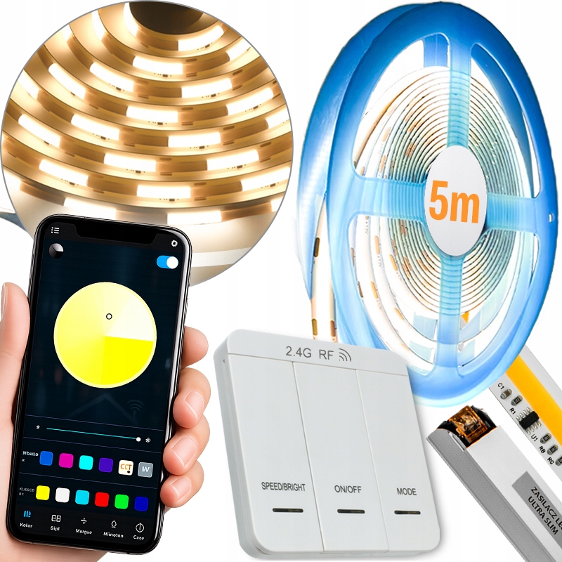 Taśma Led Cob 10m Magic Pixel WS2811 Cyfrowa Aplikacja Bluetooth Ciepła 24V