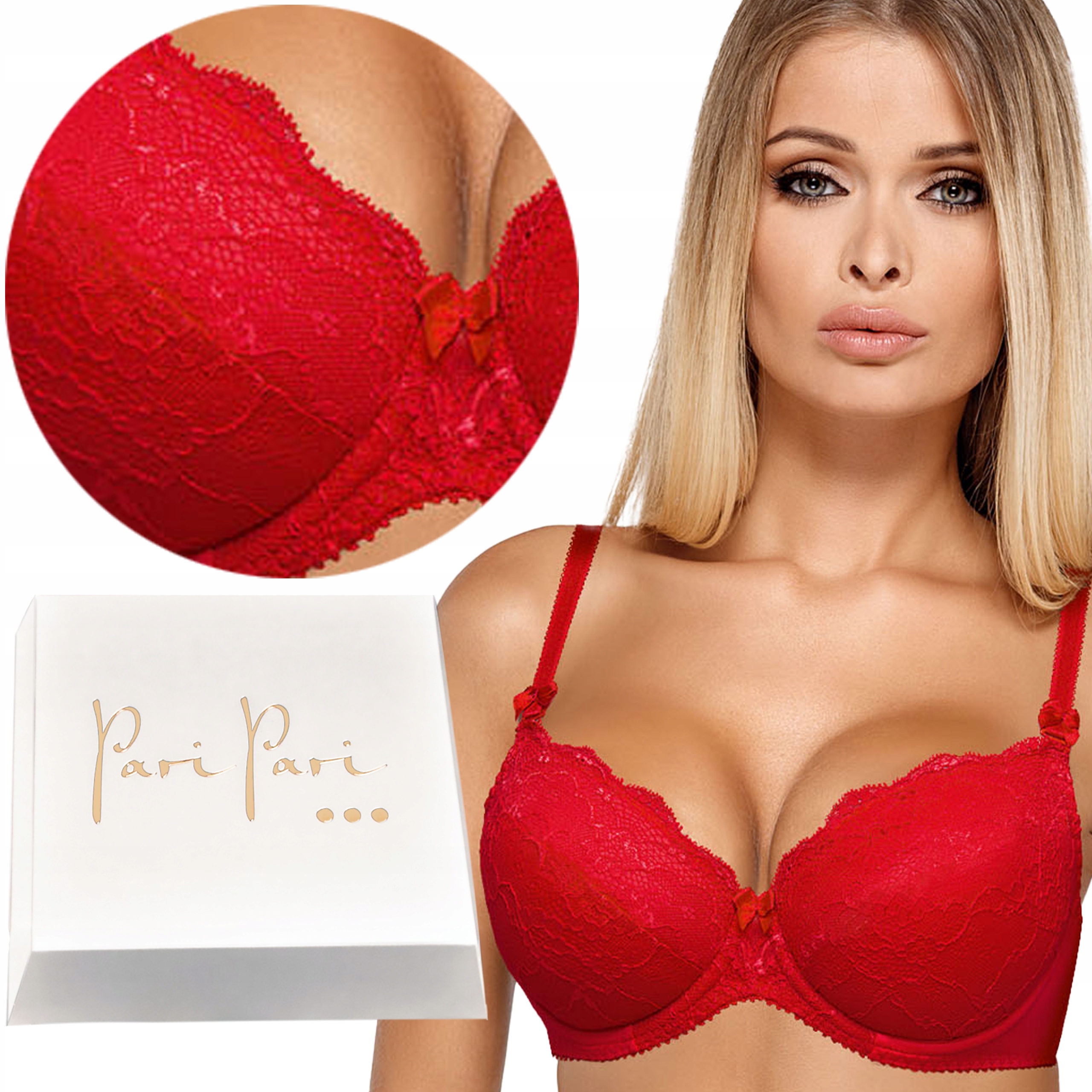 Biustonosz Push Up Koronkowy Stanik Modelujący Polski Czerwony 85C