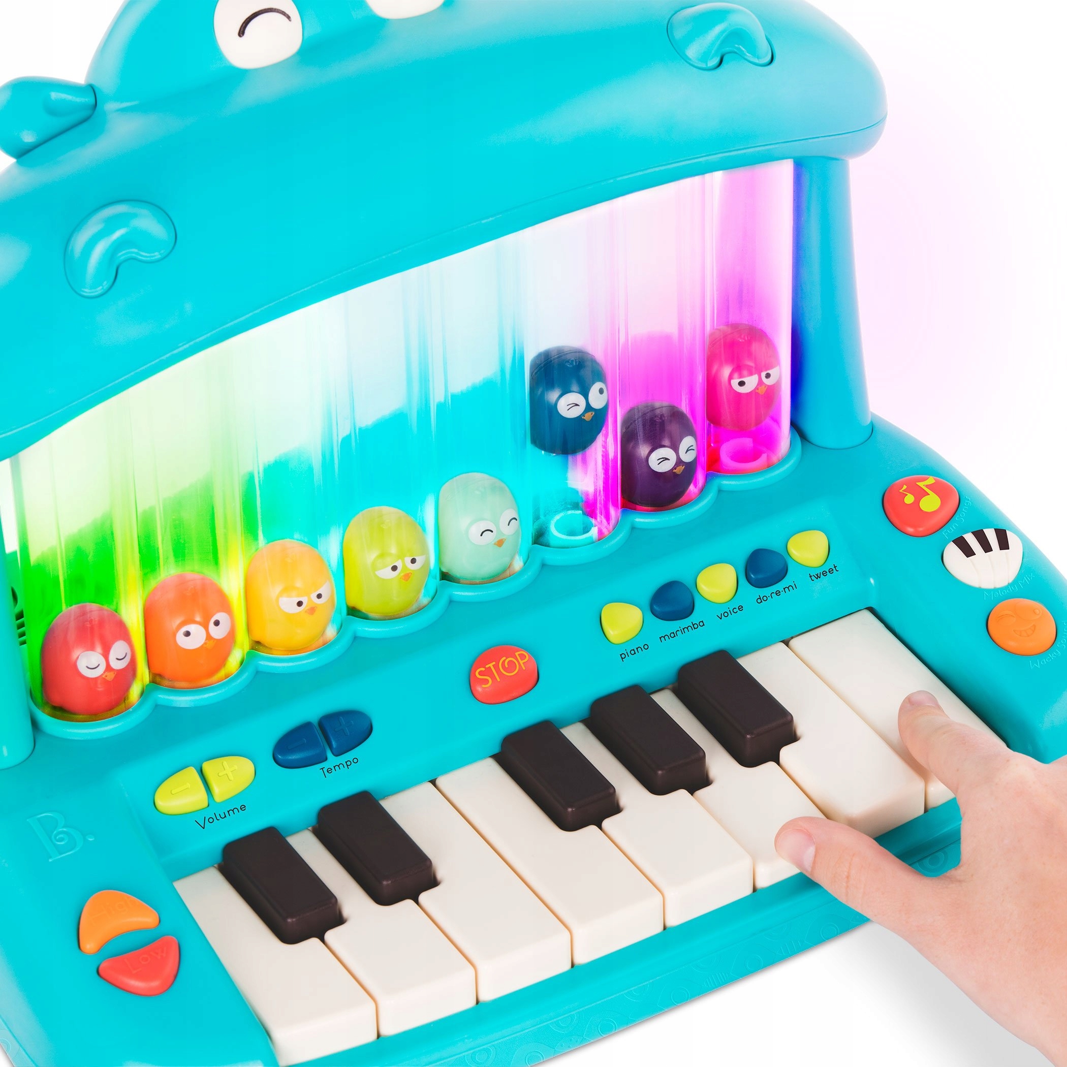 B Toys Mini Pianino Keyboard ze Skaczącymi Ptaszkami Hippo Pop Play Piano