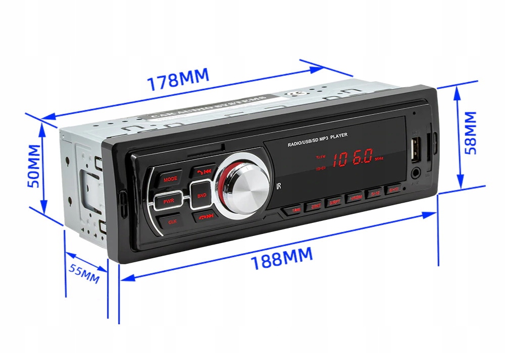 RADIO SAMOCHODOWE 1DIN SD USB BLUETOOTH MIKROFON Montaż 1-DIN