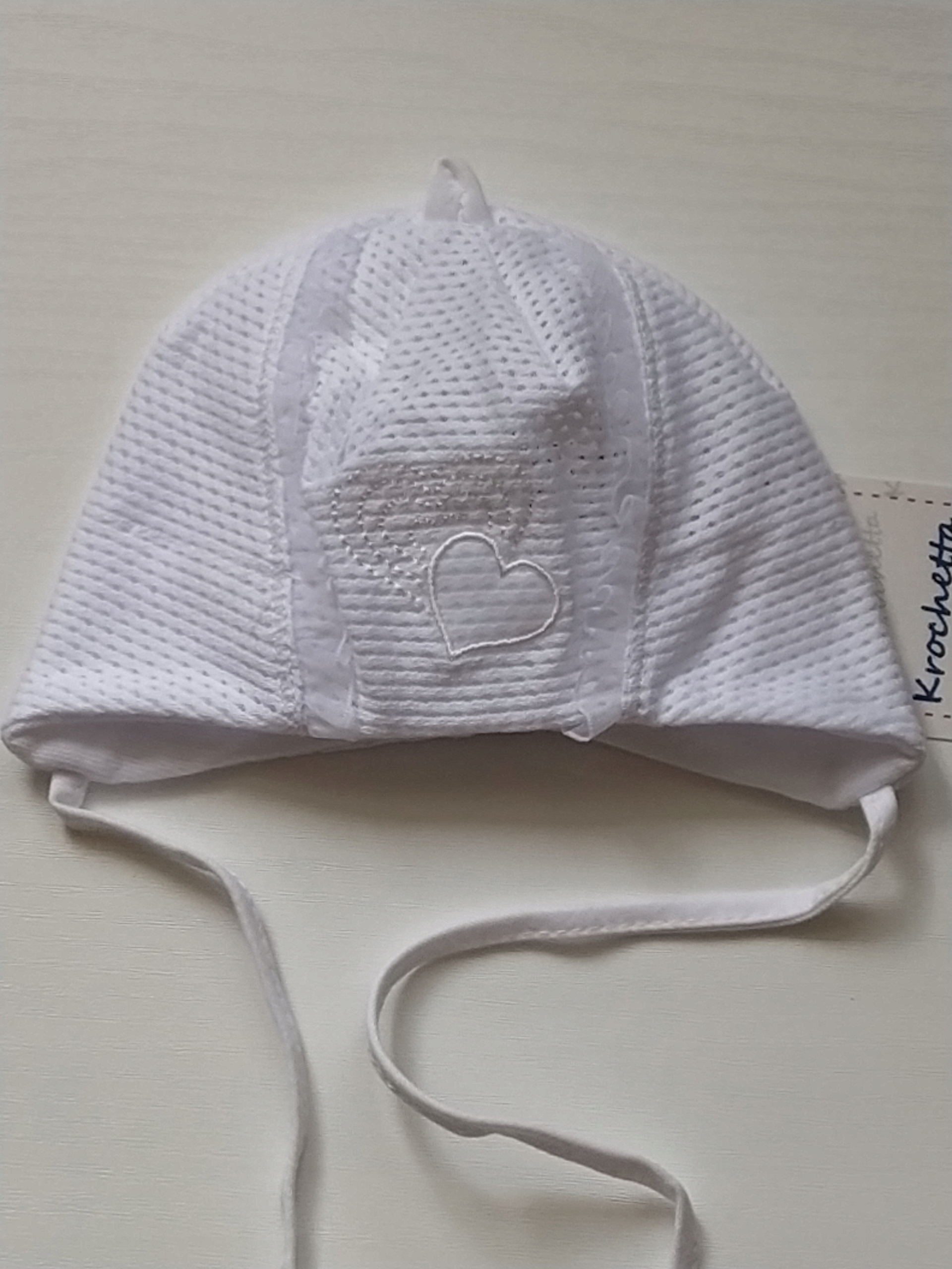 

Krochetta czapka dziewczęca ażurek lato chrzest 40