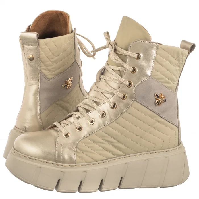 Boty Kotníkové Boty Kožené na platformě Dámské Maciejka Zlaté 06751-25
