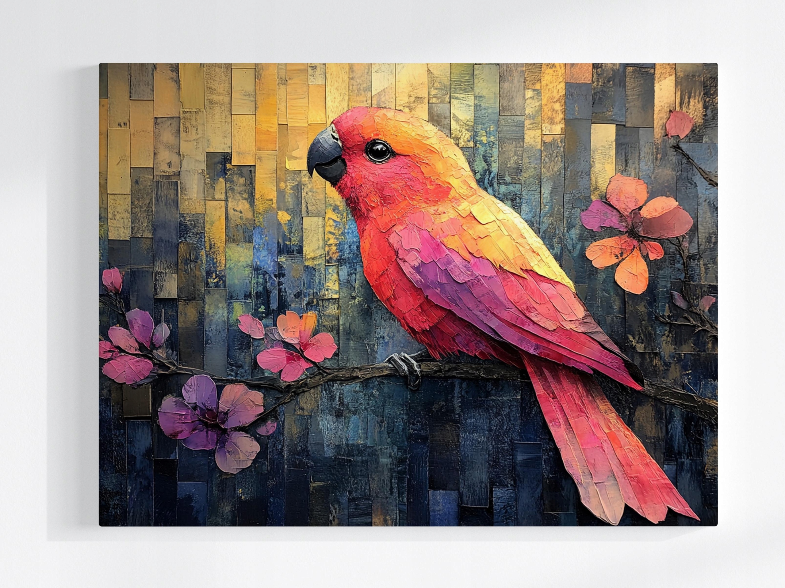 Obraz Na Plátně Canvas Ptáček Papoušek Květiny Grafika 100x75
