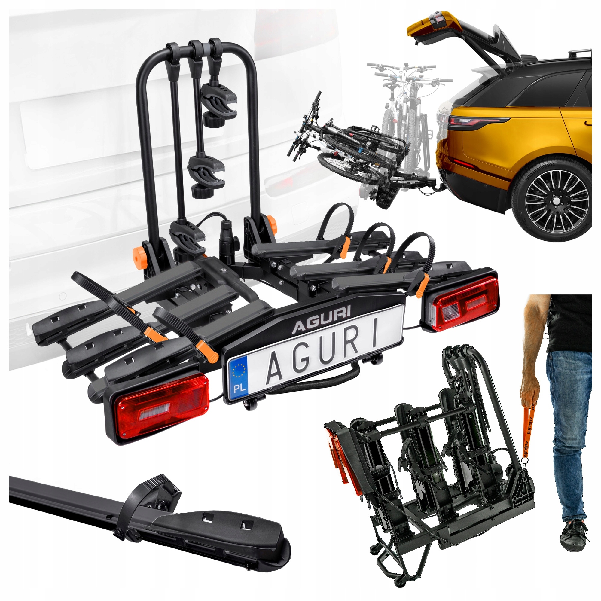 Nosič Jízdních Kol Aguri Krab Na Výklopný Hák Skládací Na 3 Kola Černý