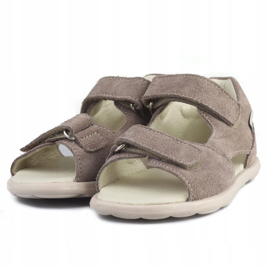 Mido 61-03 Miękkie Sandały Barefoot Skórzane Otwarte Rzepy Greige Szare 22