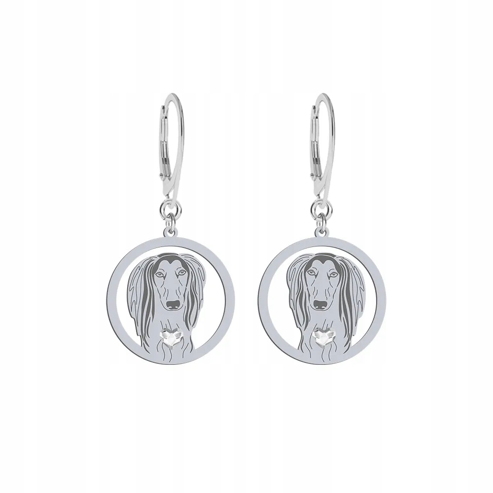 Stříbrné Náušnice 925 Perský chrt Saluki Šperky Žena Gravírování Bonus