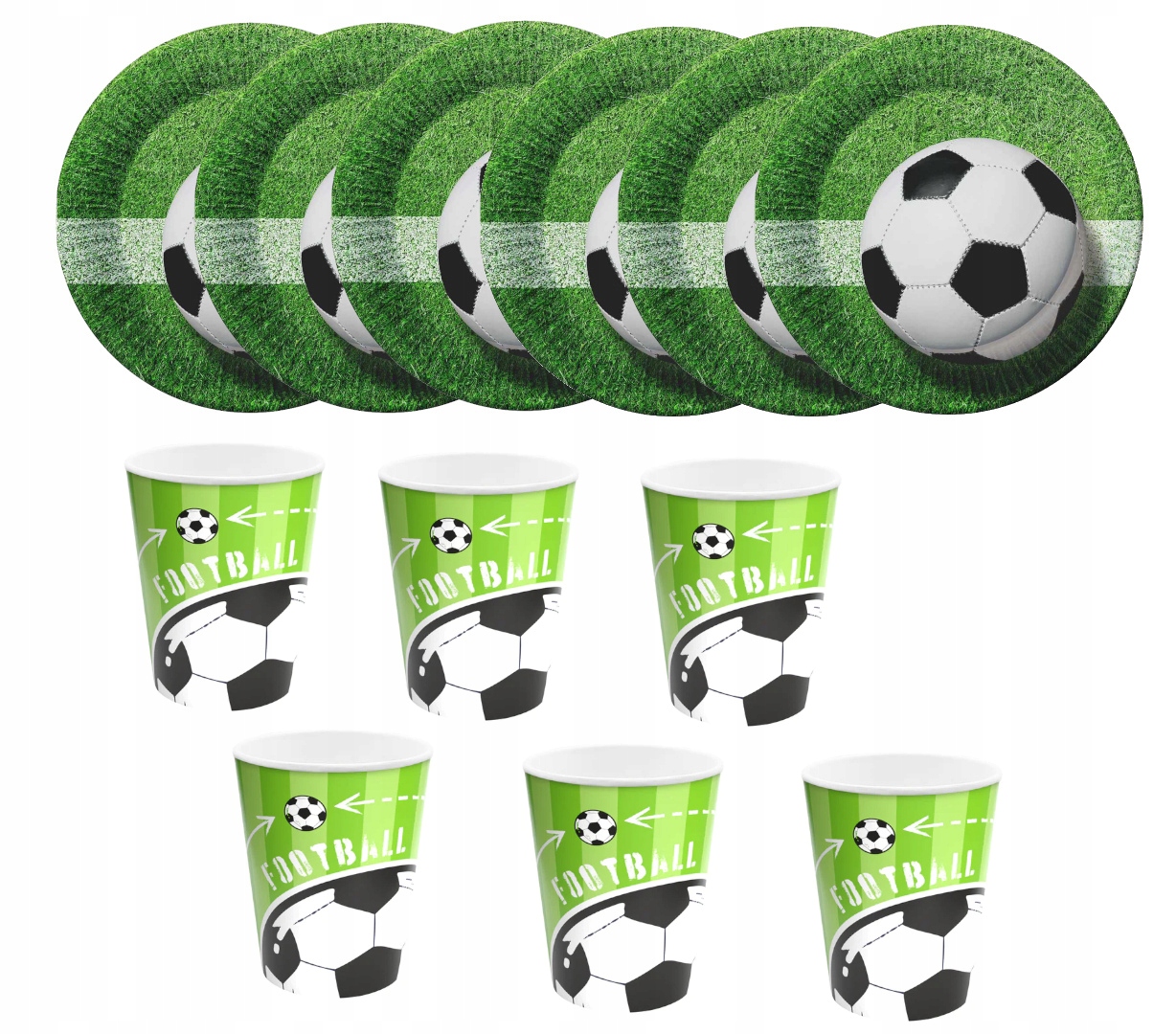 Zestaw urodzinowy kubki talerzyki football piłka na urodziny mecz papierowe
