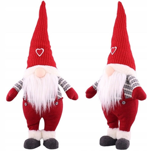 DUŻA FIGURKA ŚWIĄTECZNA GNOM SKRZAT XXL 70cm CZERW