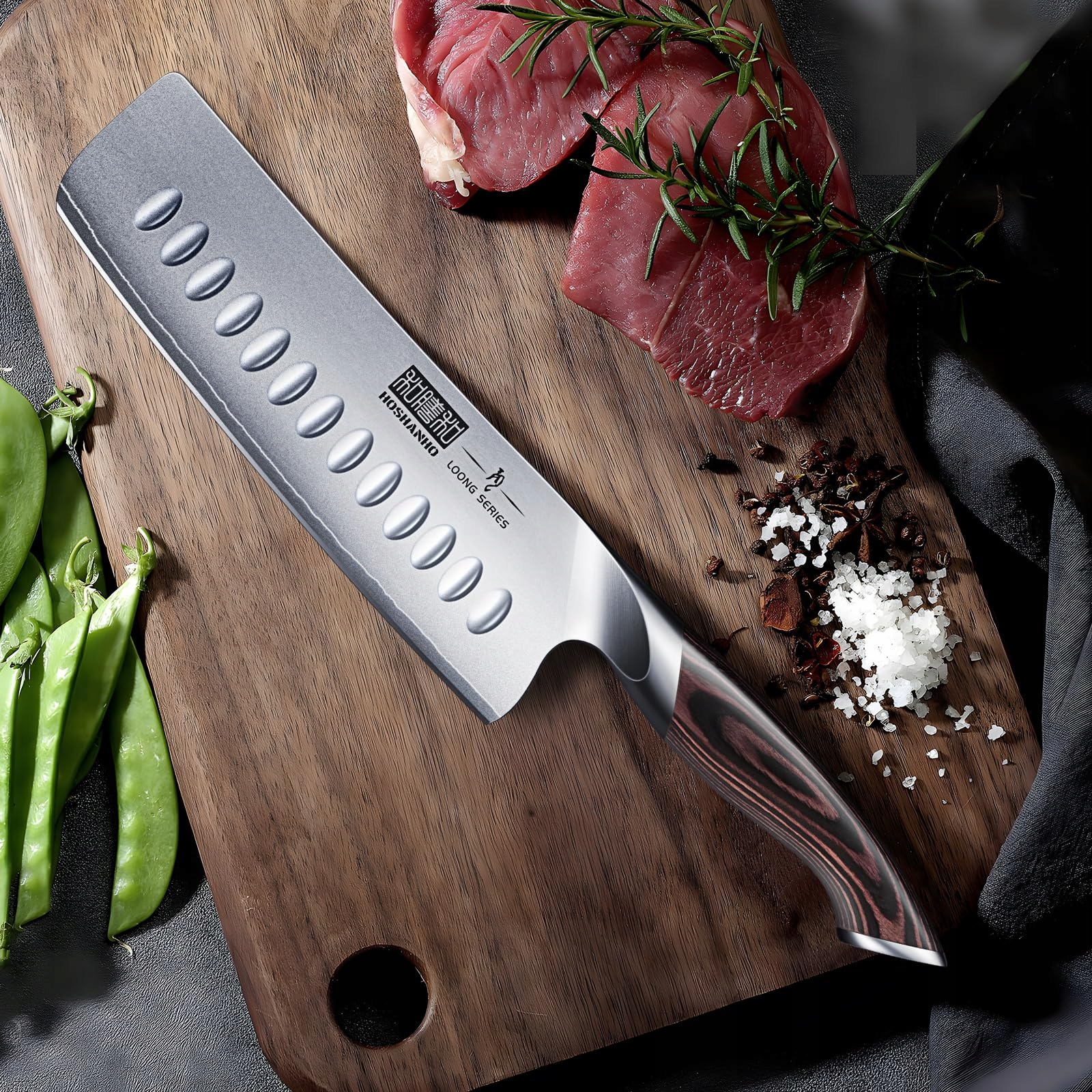 HOSHANHO Nóż Kuchenny Nakiri 18 cm Stal Węglowa Do Mięsa i Warzyw — miniatura 7