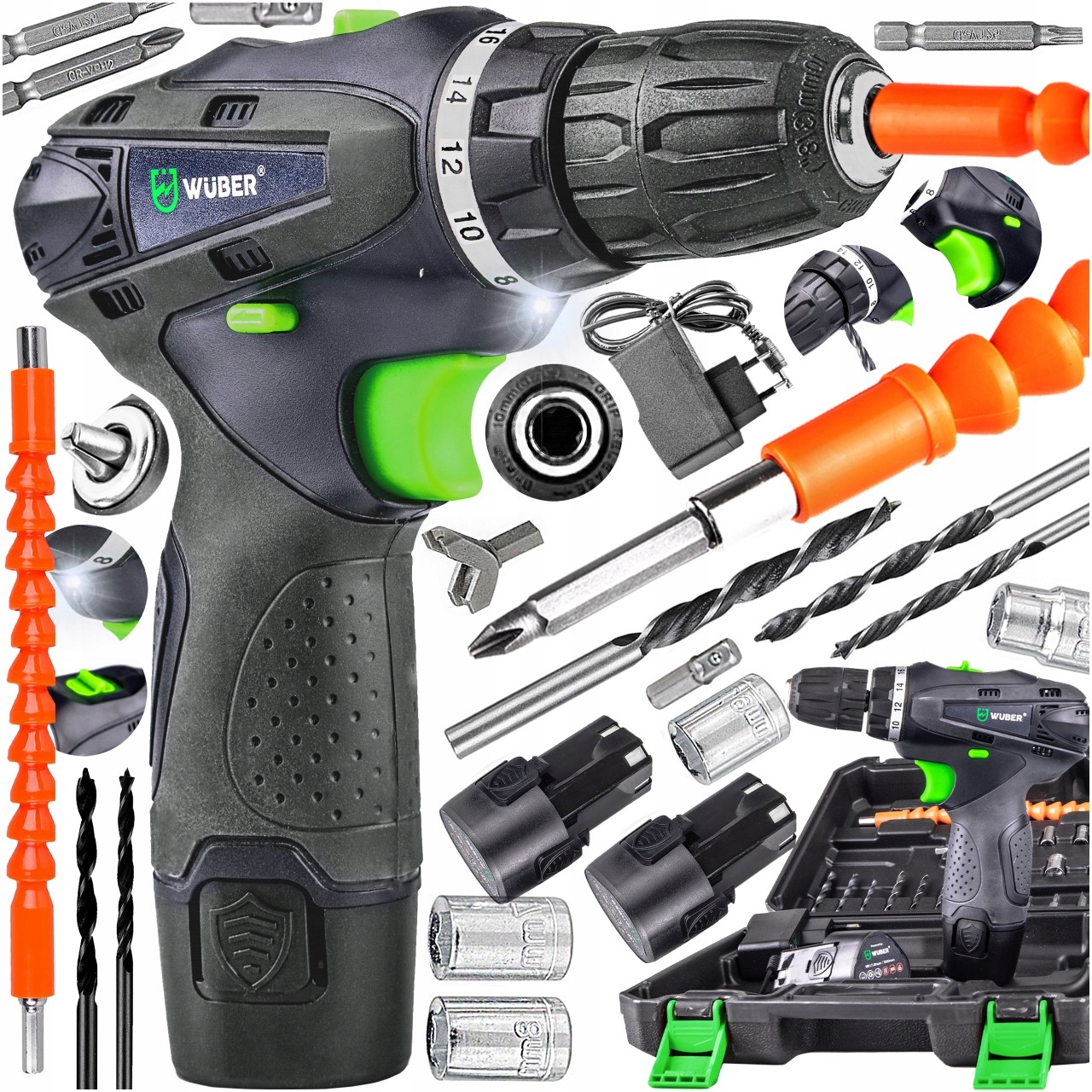 Wiertarko Wkrętarka Akumulatorowa 2XAKU Walizka Bity Nasadki +wiertła