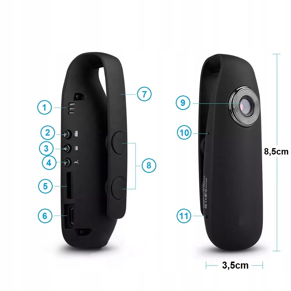 PROFESJONALNA MINI KAMERA POLICYJNA DLA BEZPIECZEŃSTWA MONITORING OSOBISTY Funkcje mikrofon
