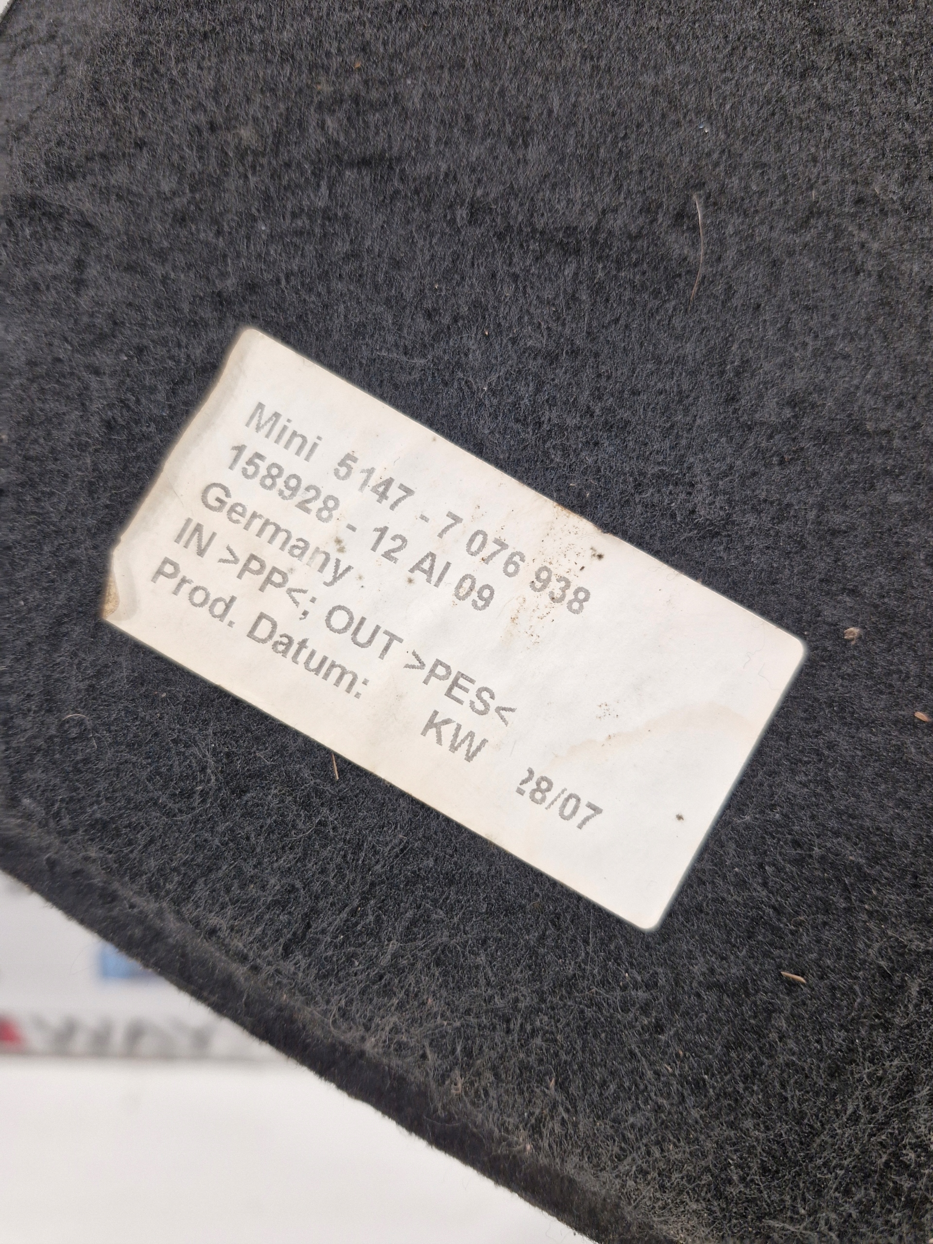 MINI COOPER R52 mats floor boot 7076938
