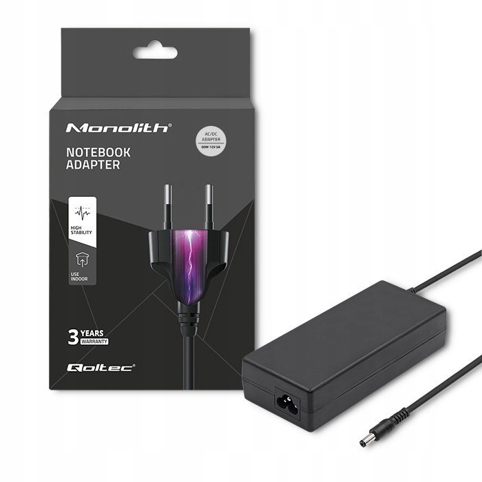 Zasilacz desktopowy 60W 12V 5A 5.5*2.1 kabel zasilający