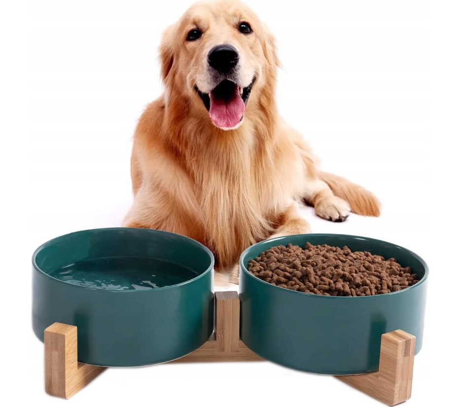Miska Pro Psa Kočku Keramická Na Stojanu Dvojitá Bambus 850 ml