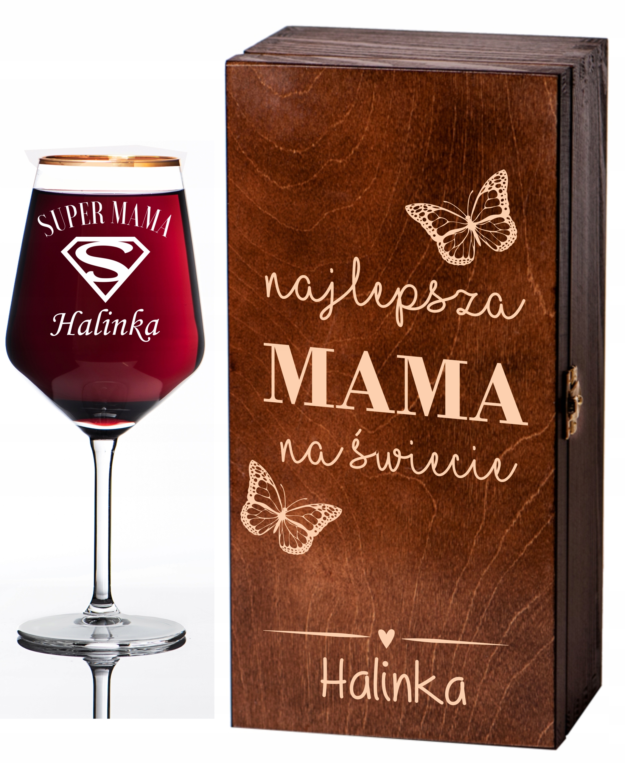 

Kieliszek XXL w skrzynce z grawerem dzień mamy