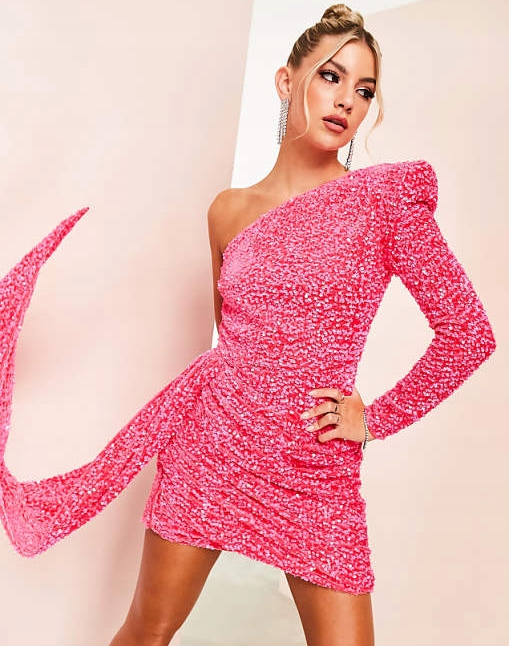 Asymetrická Flitrová Šaty Design Luxe 44 XXL