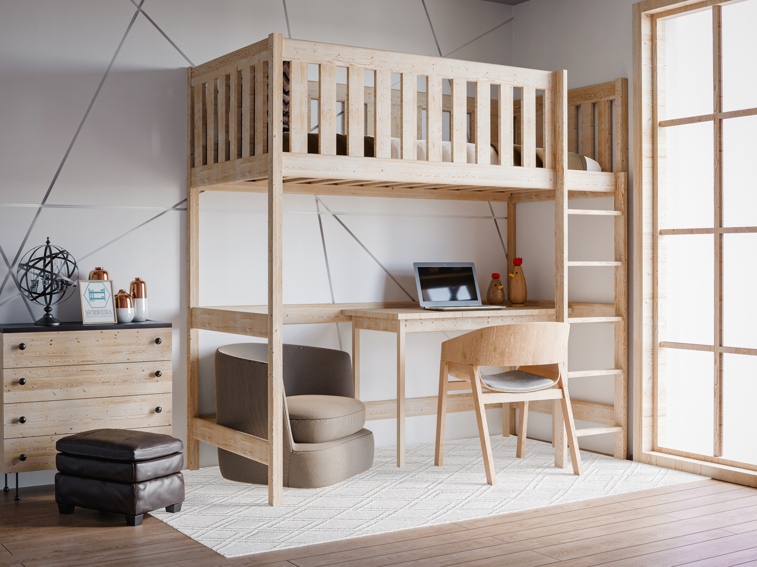 Łóżko piętrowe antresola LEON Kolor bezbarwny
