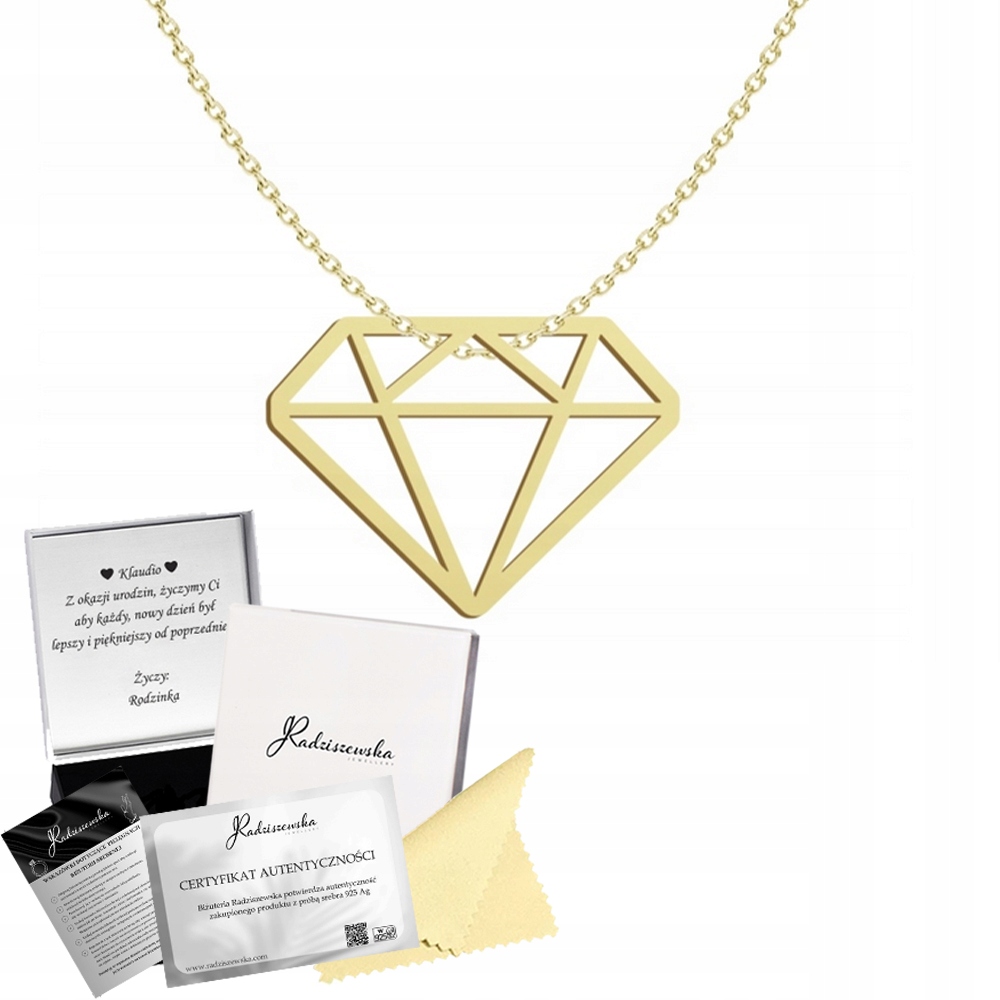 Zlatý náhrdelník s diamantem Stříbro 925 Řetízek Diamant Narozeniny Dedikace