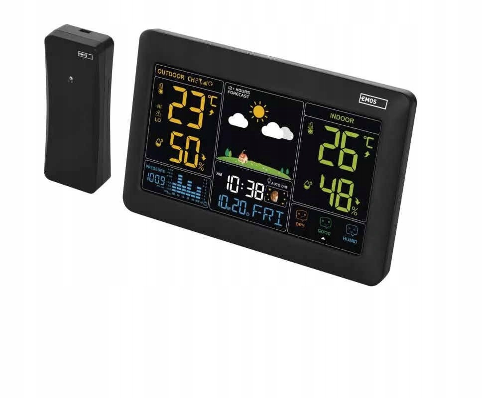 Czarna stacja pogodowa z wyświetlaczem bezprzewodowa E0387 Emos