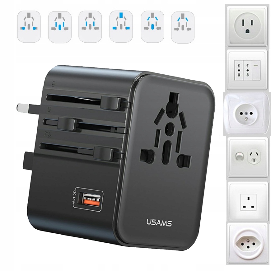 Adapter przejściówka Gniazdka Usb Chiny Anglia Usa Włochy Europa Polska