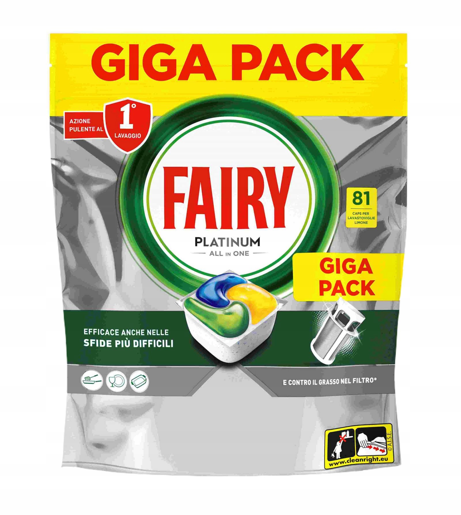 Levně Fairy Platinum All In One Kapsle Do Myčky Lemon 1 Op. 81 Ks