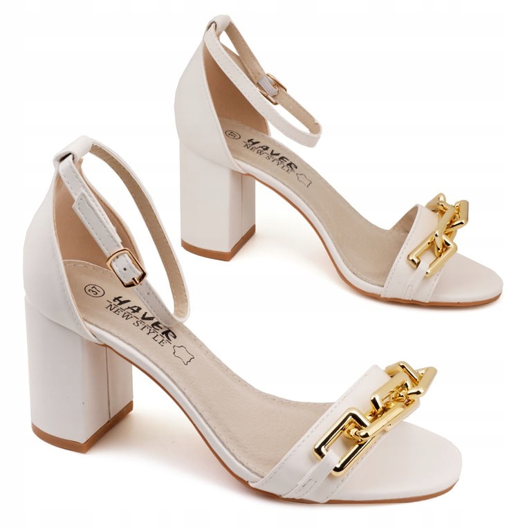 

Sandały Damskie Na obcasie Słupku białe sandałki