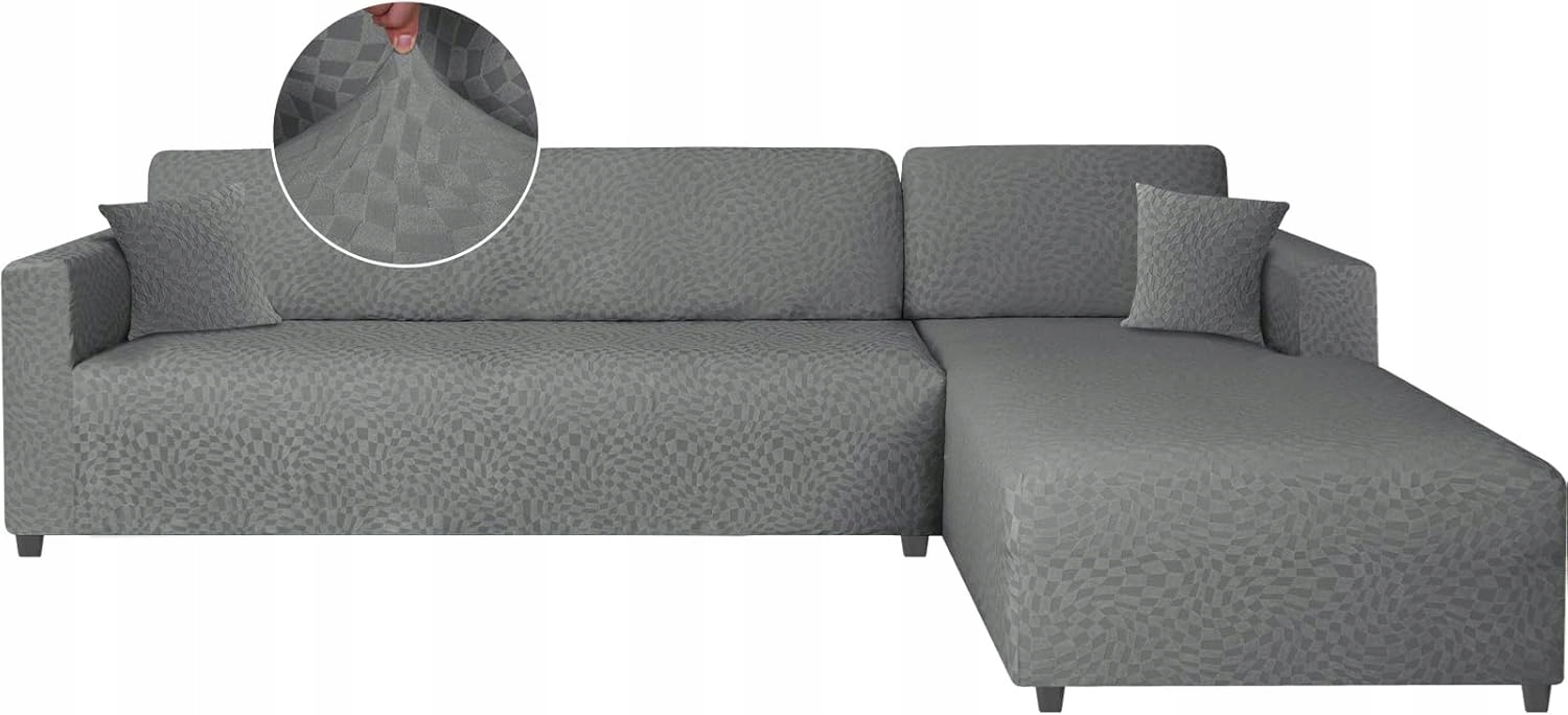 Poťah na rohovú pohovku Ystyle L tvar univerzálny elastický sivý 3+3