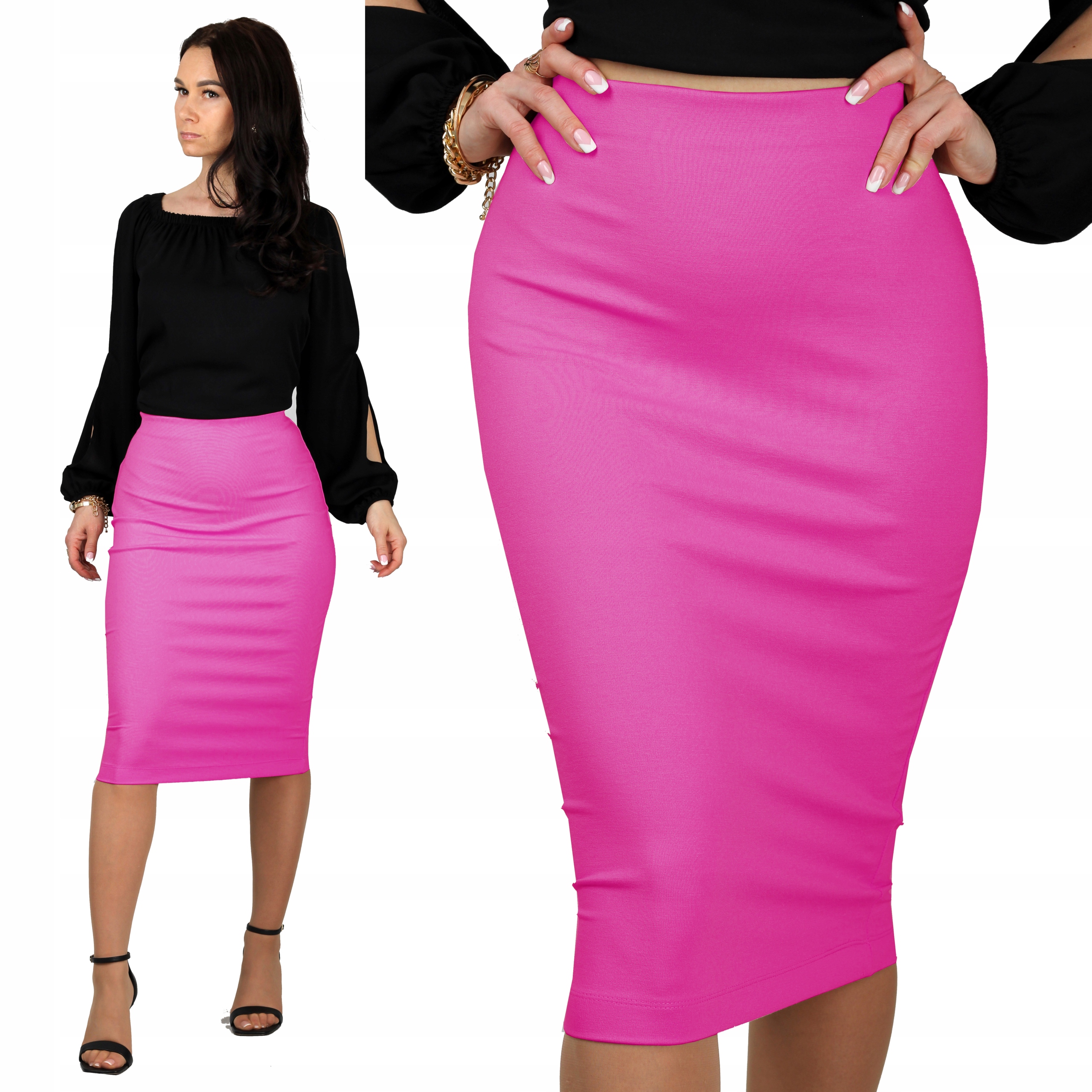 4XL TUBA AMARANT różowa spódnica dopasowana midi ołówkowa obcisła 48