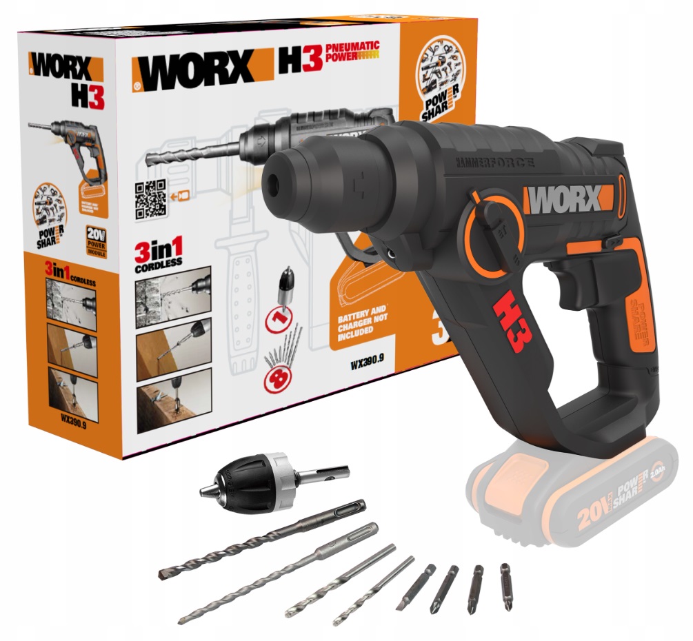WORX MŁOTOWIERTARKA SDS-PLUS AKUMULATOROWA WX390.9 Seria WX