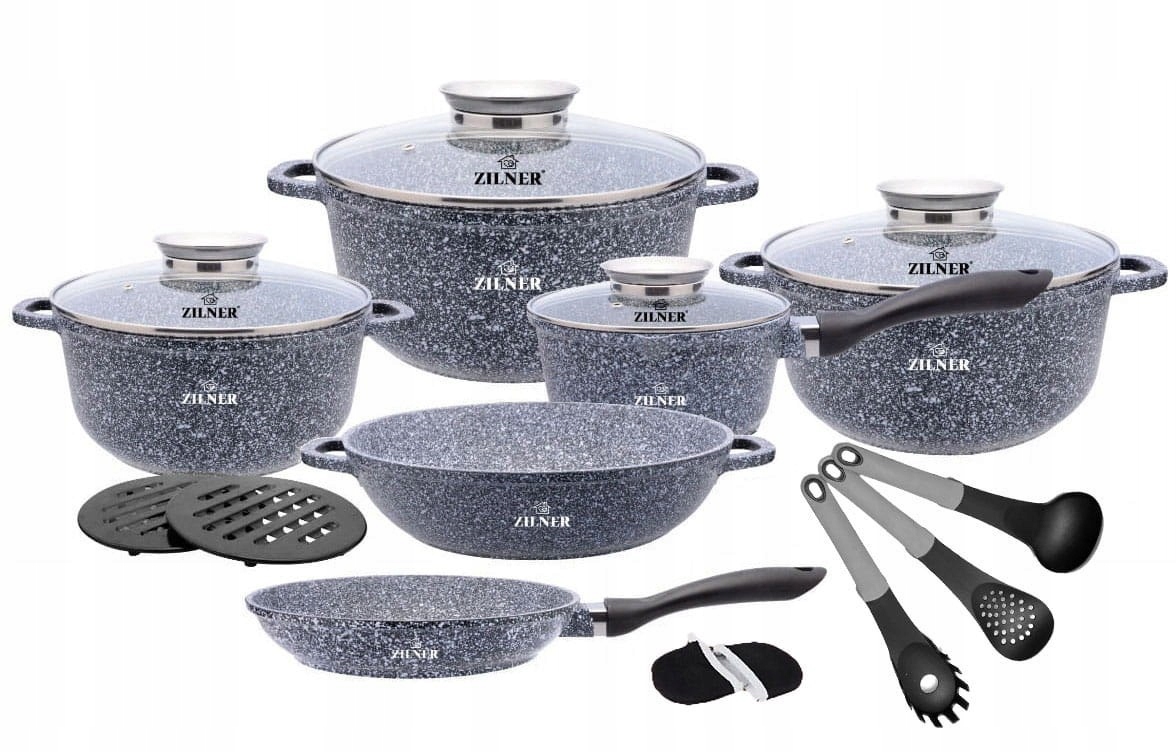 Zestaw garnków 14 garnki kamienne patelnia komplet