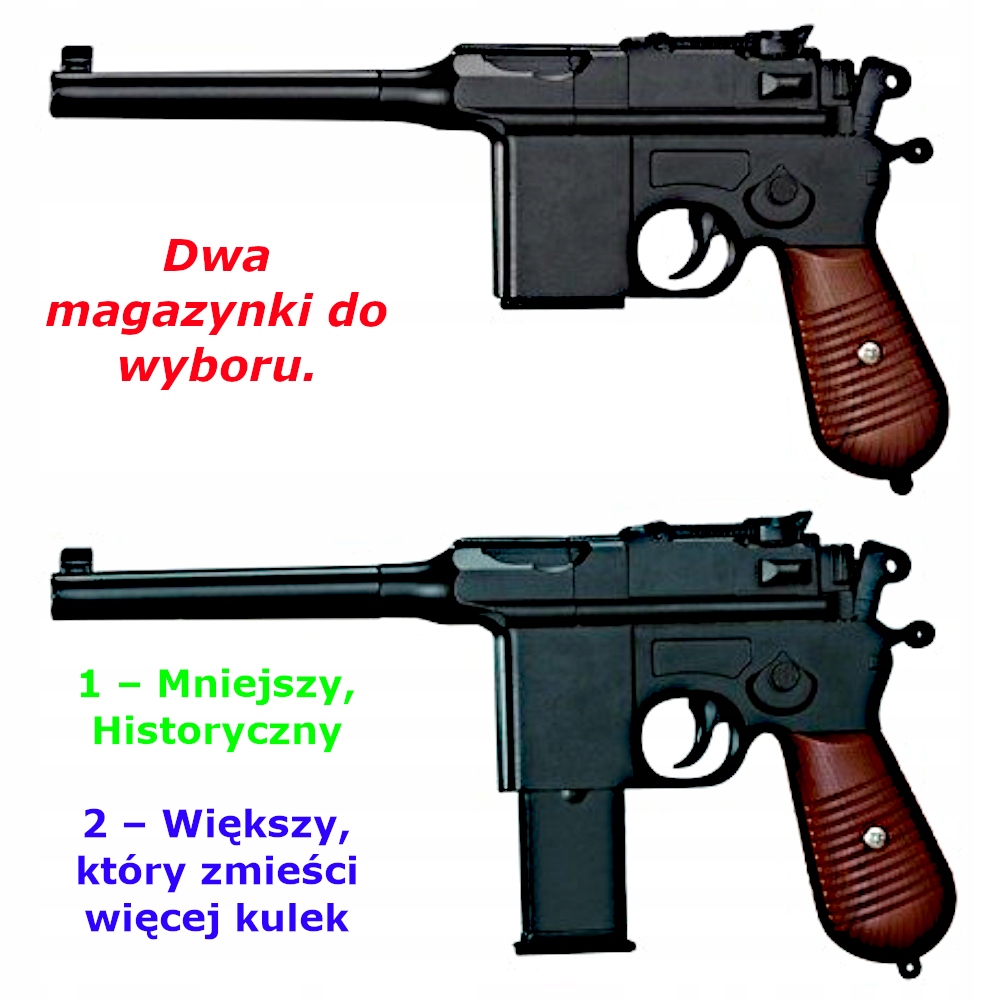 Pistolet Metalowy Na Kulki MAUSER C96 Replika ASG 100% Metal GRANAT 800 szt Płeć chłopcy dziewczynki
