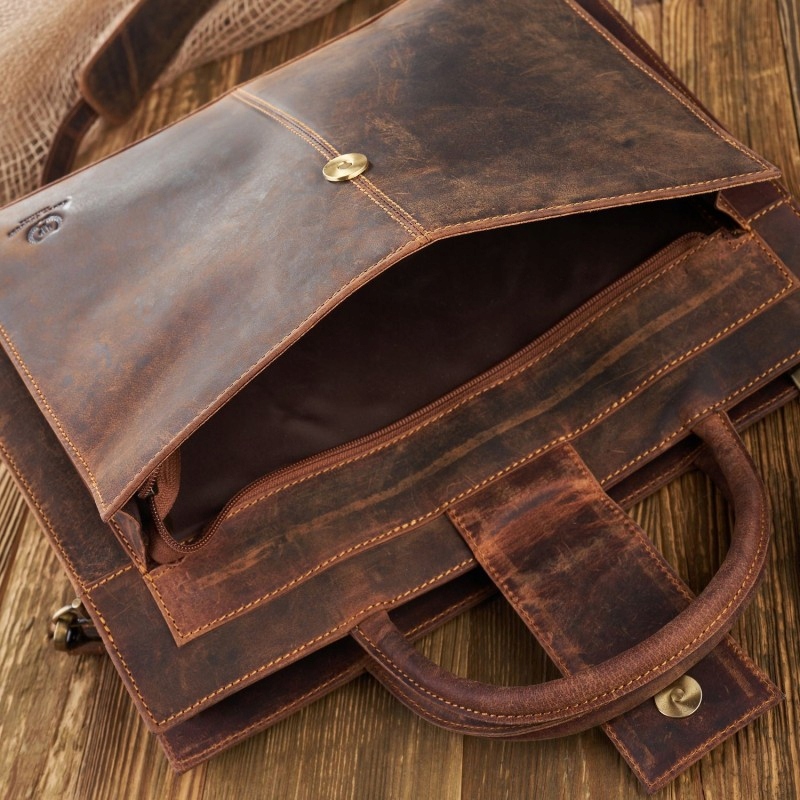 TECZKA TORBA VINTAGE DAMSKA SKÓRZANA AKTÓWKA DO RĘKI NA RAMIĘ A4 BRĄZOWY Wysokość 27 cm