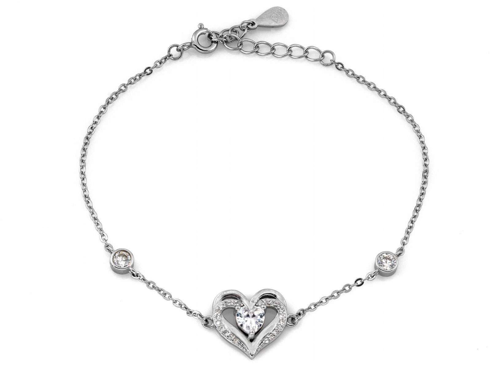 Stříbrný řetízkový náramek se srdcem, ryzost 925 20, velikost, váha 3.01 g