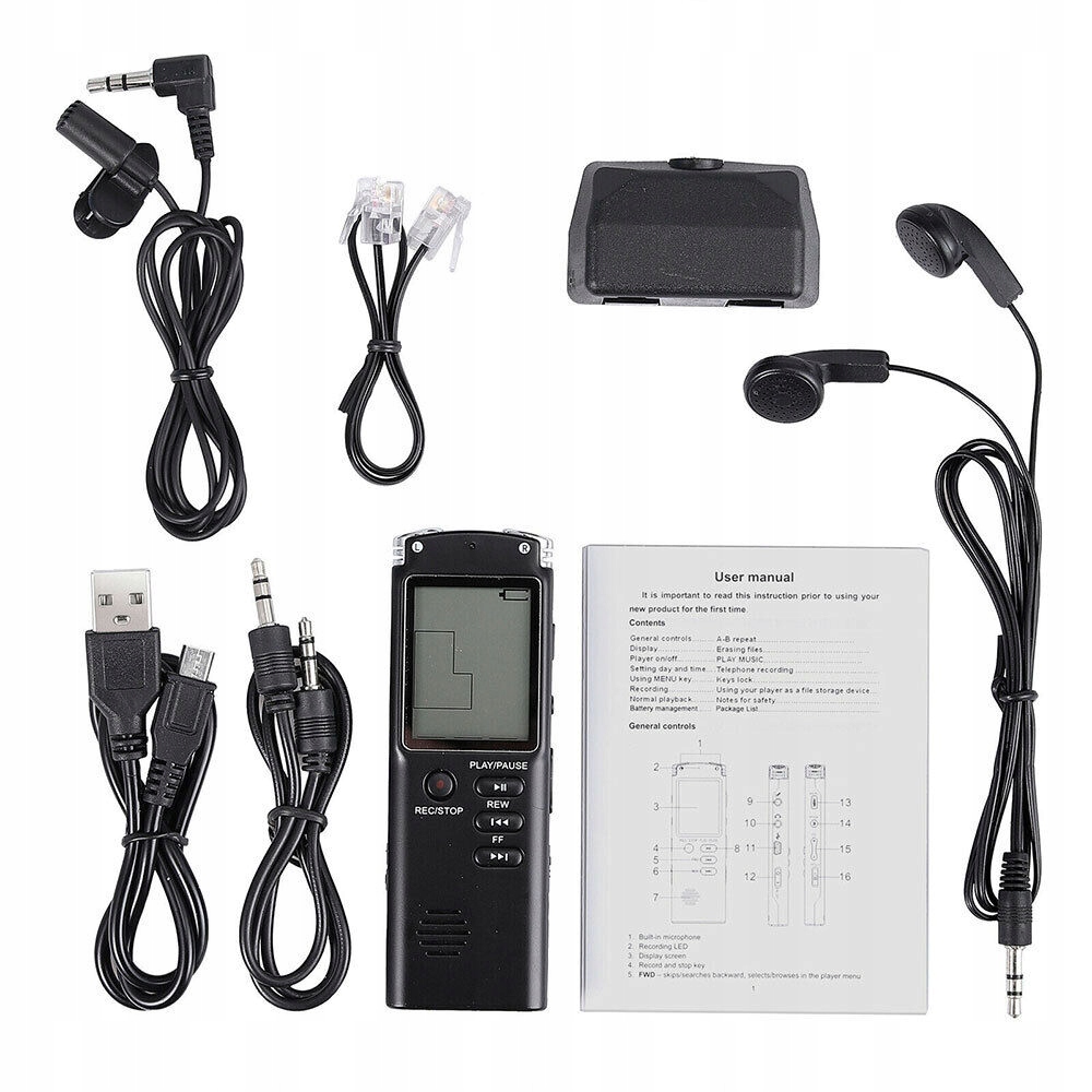 MINI DYKTAFON CYFROWY PROFESJONALNY ODTWARZACZ 16GB USB 2.0 PODSŁUCH MP3 Wysokość produktu 9.6 cm