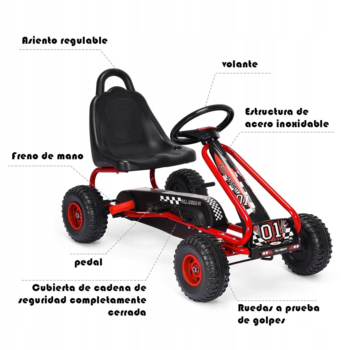 GOKART AUTO NA PEDAŁY DLA DZIECI REGULOWANY Kolor czerwony