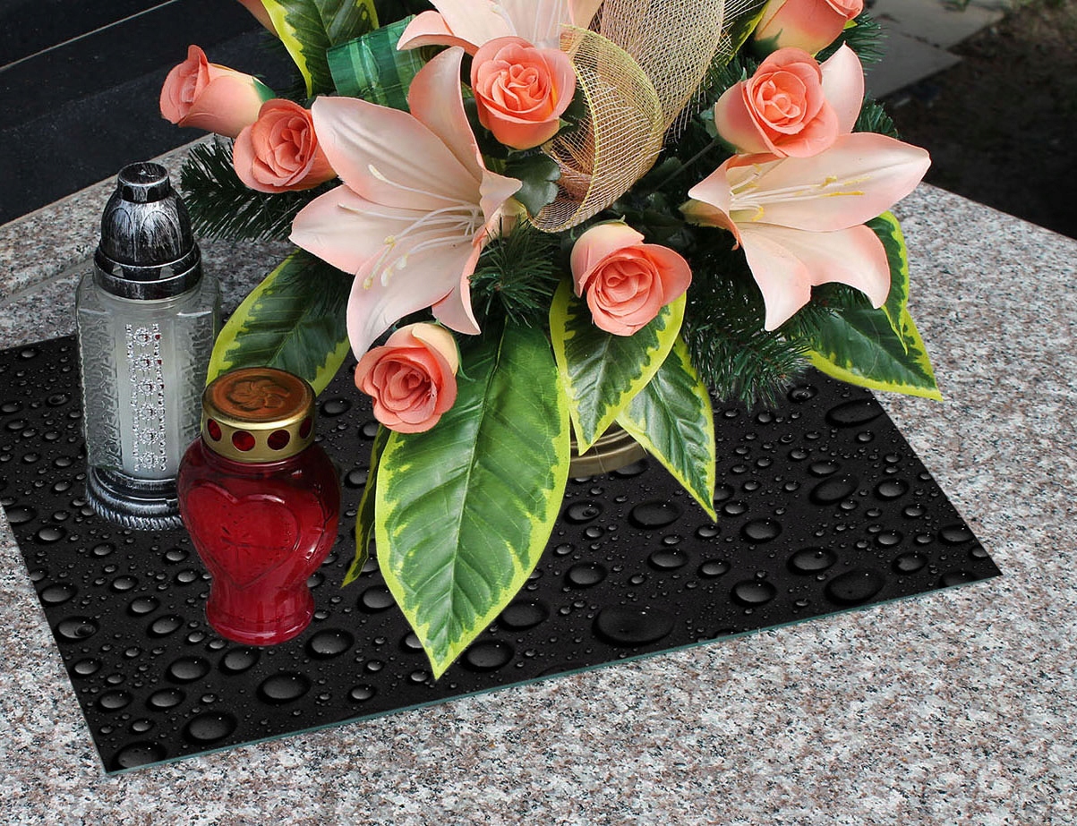 Podstawka HARTOWANA szklana na CMENTARZ pod ZNICZE 65x60cm wzór krople wody Motyw inny