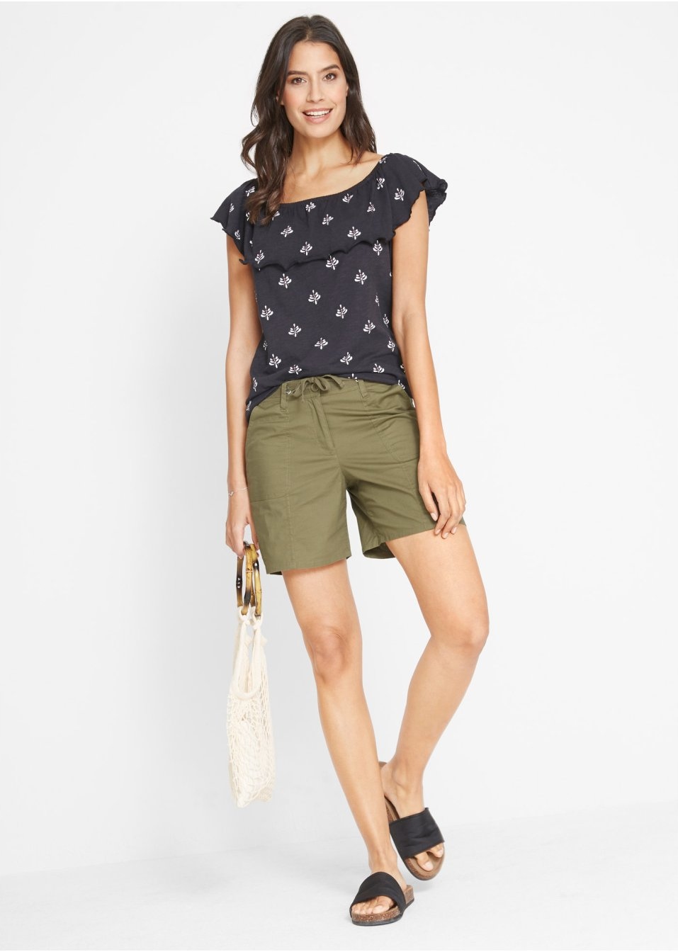 EA55 BLUZKA DAMSKA BONPRIX WE WZÓR CARMEN 36/38 CZARNA Marka Bonprix