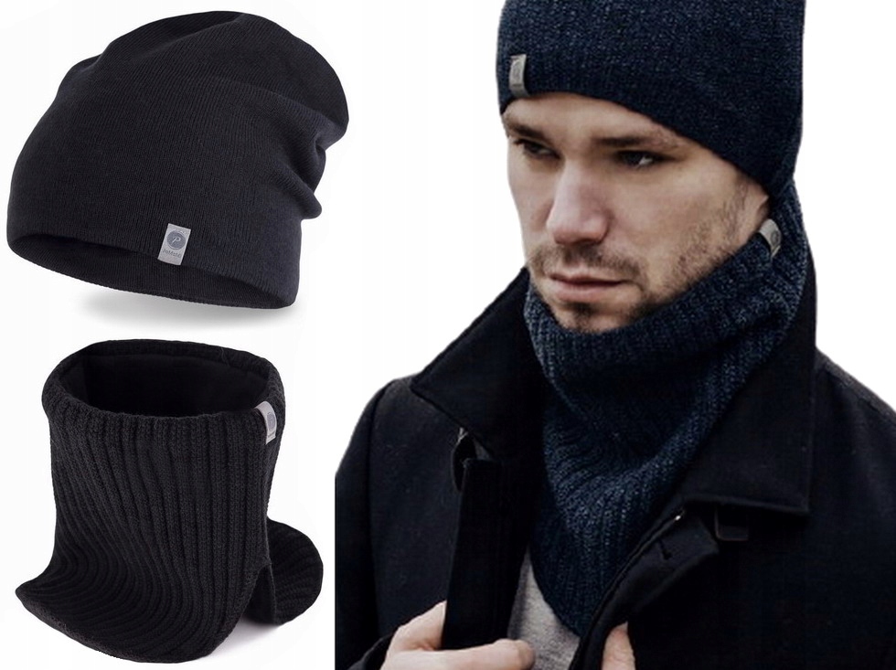

Czarny komplet męski Czapka beanie+ komin Golf bex