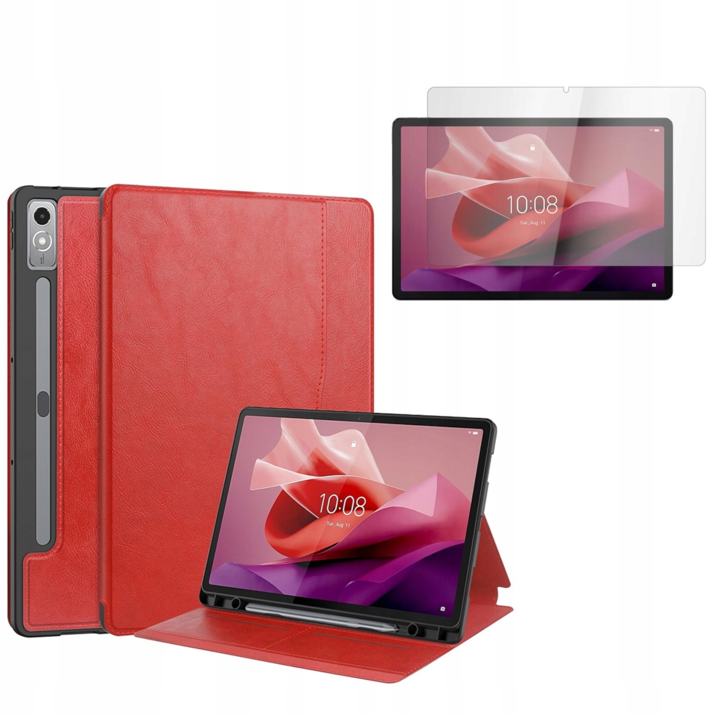 Etui do Lenovo Tab P12 I Pad Pro 12.7 cali Leather Case Pen czerwon I Szkło