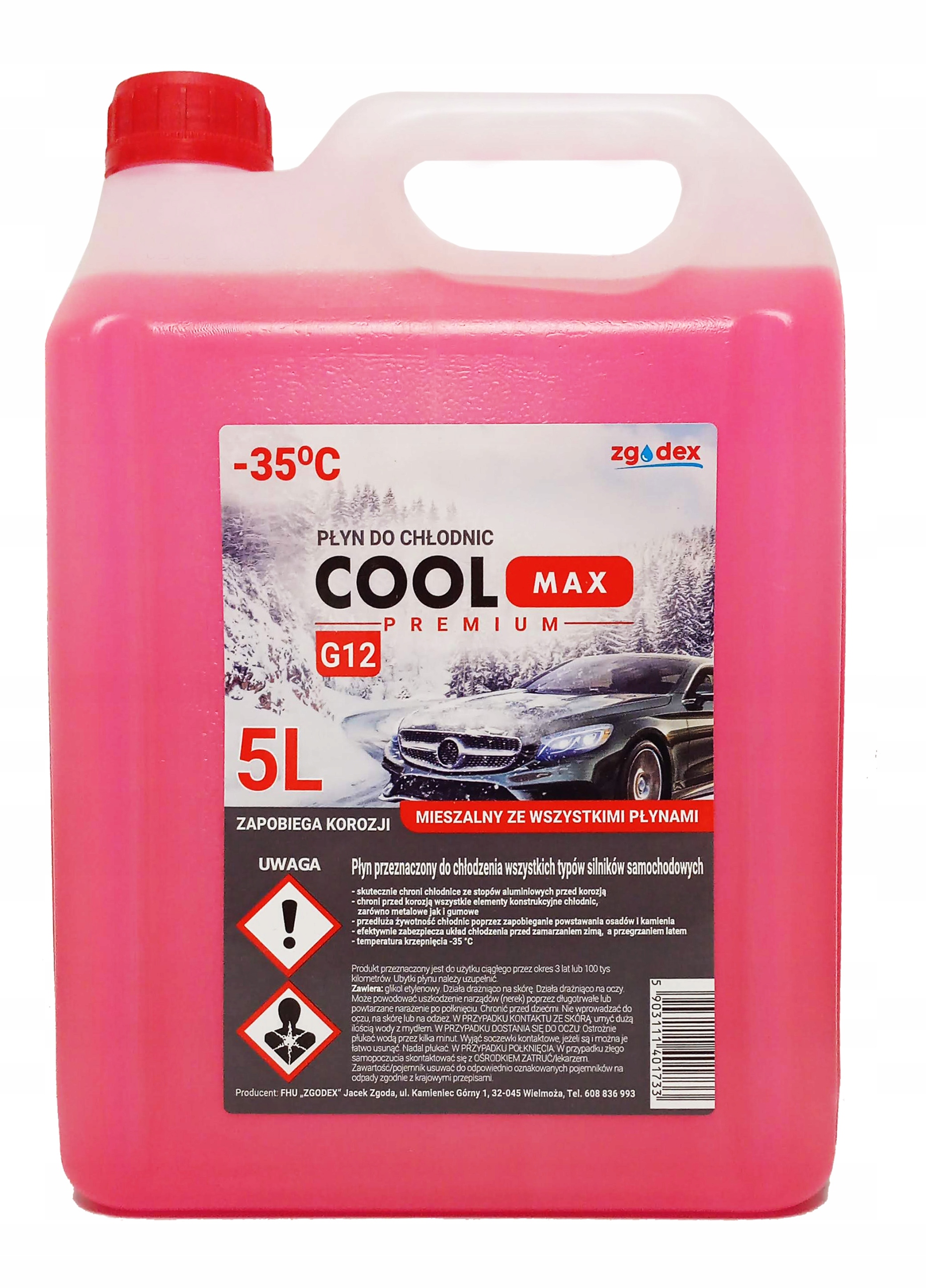 Płyn chłodniczy różowy G12 do chłodnic w samochodzie Coolmax -35 5L