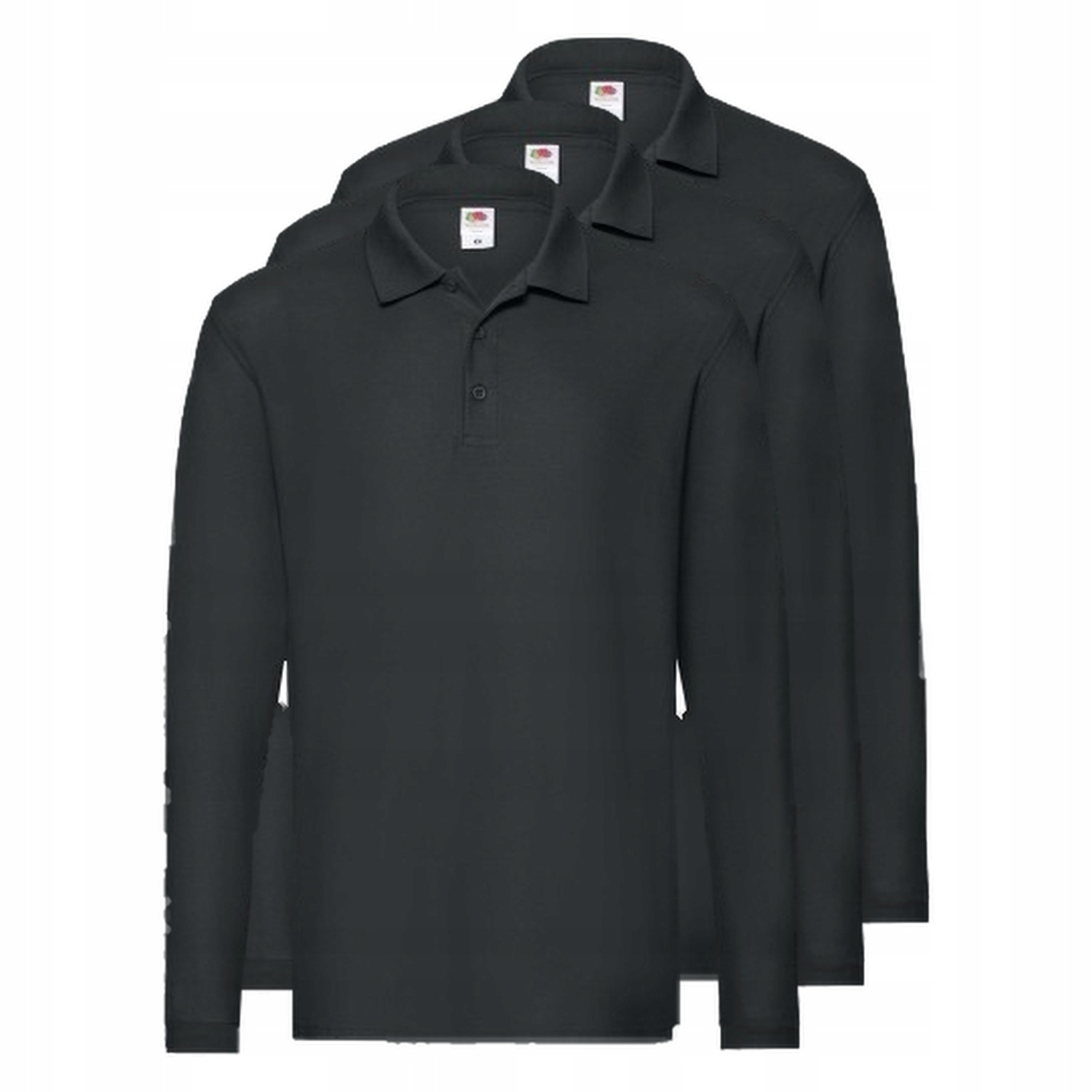 3x Pánské Polokošile s Dlouhým Rukávem Fruit Of The Loom Černé XL