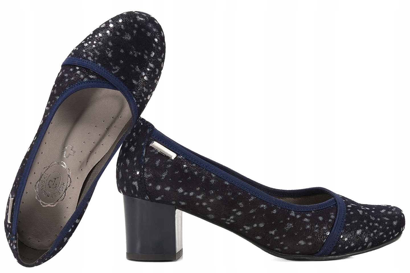 Korzeniowski 2415 Dámské Kožené Polobotky Na Podpatku, tmavě modré, velikost 36