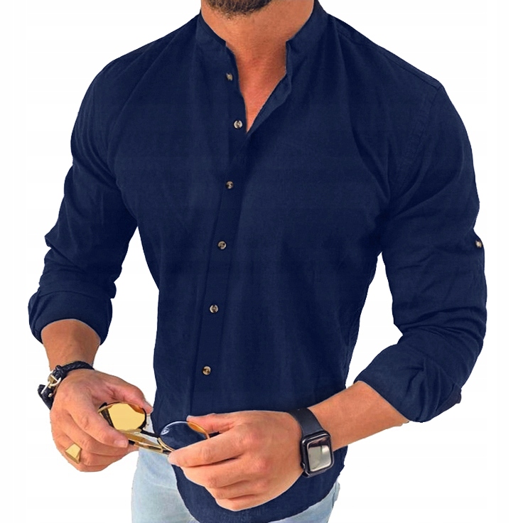 Pánská košile Stojka Casual Denní Lněná Len