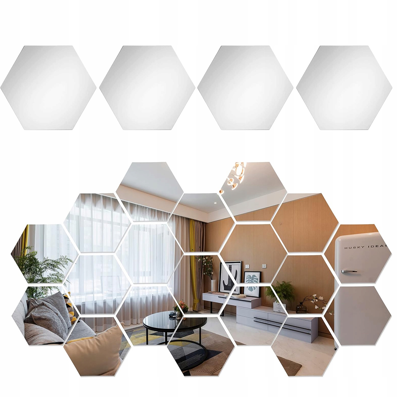 LUSTRO HEKSAGONY SAMOPRZYLEPNE DEKORACYJNE PRZYKLEJANE PANELE LUSTRZANE 24x