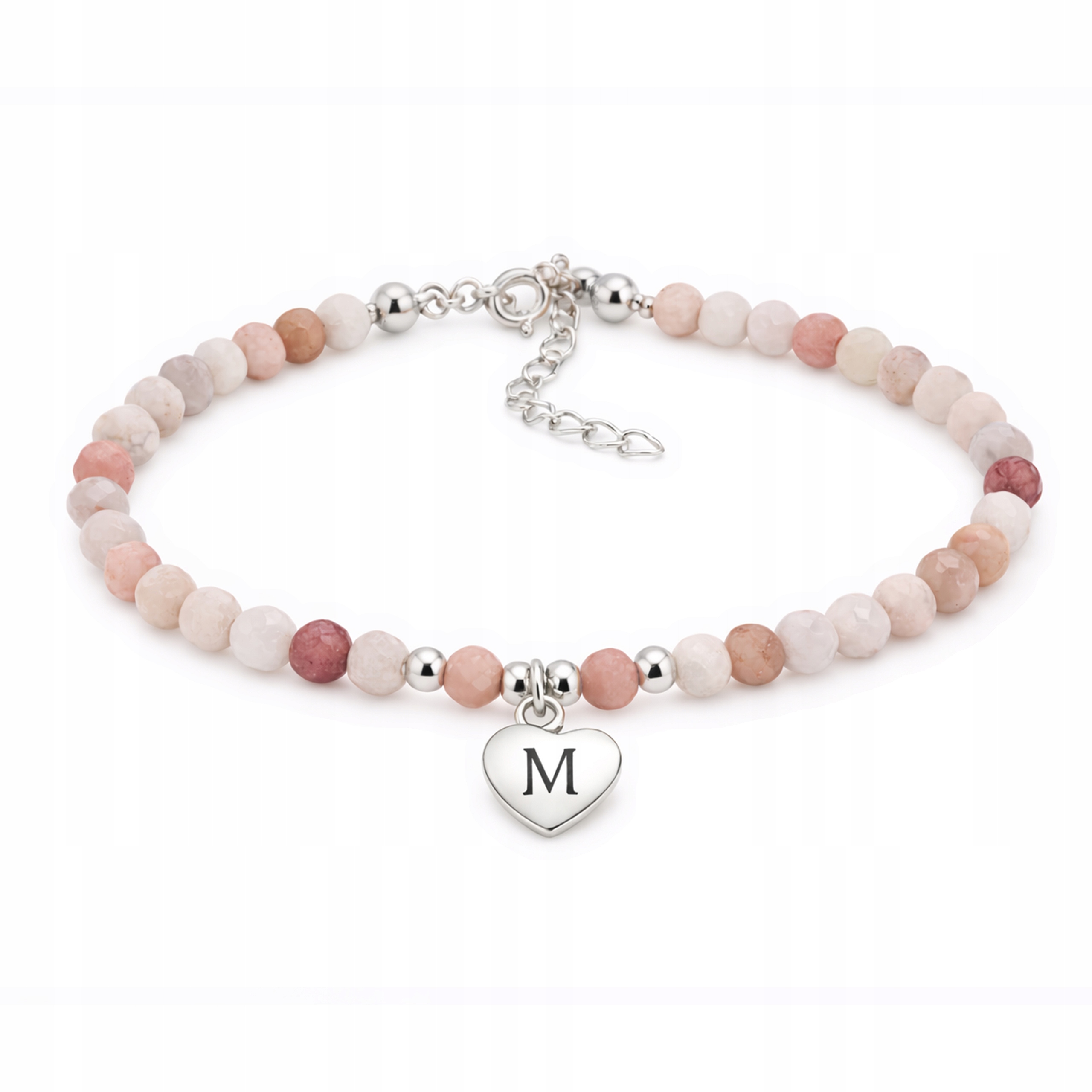 Bransoletka Srebrna z Kwarcem Różowym Kamienie Naturalne Grawer Srebro 925