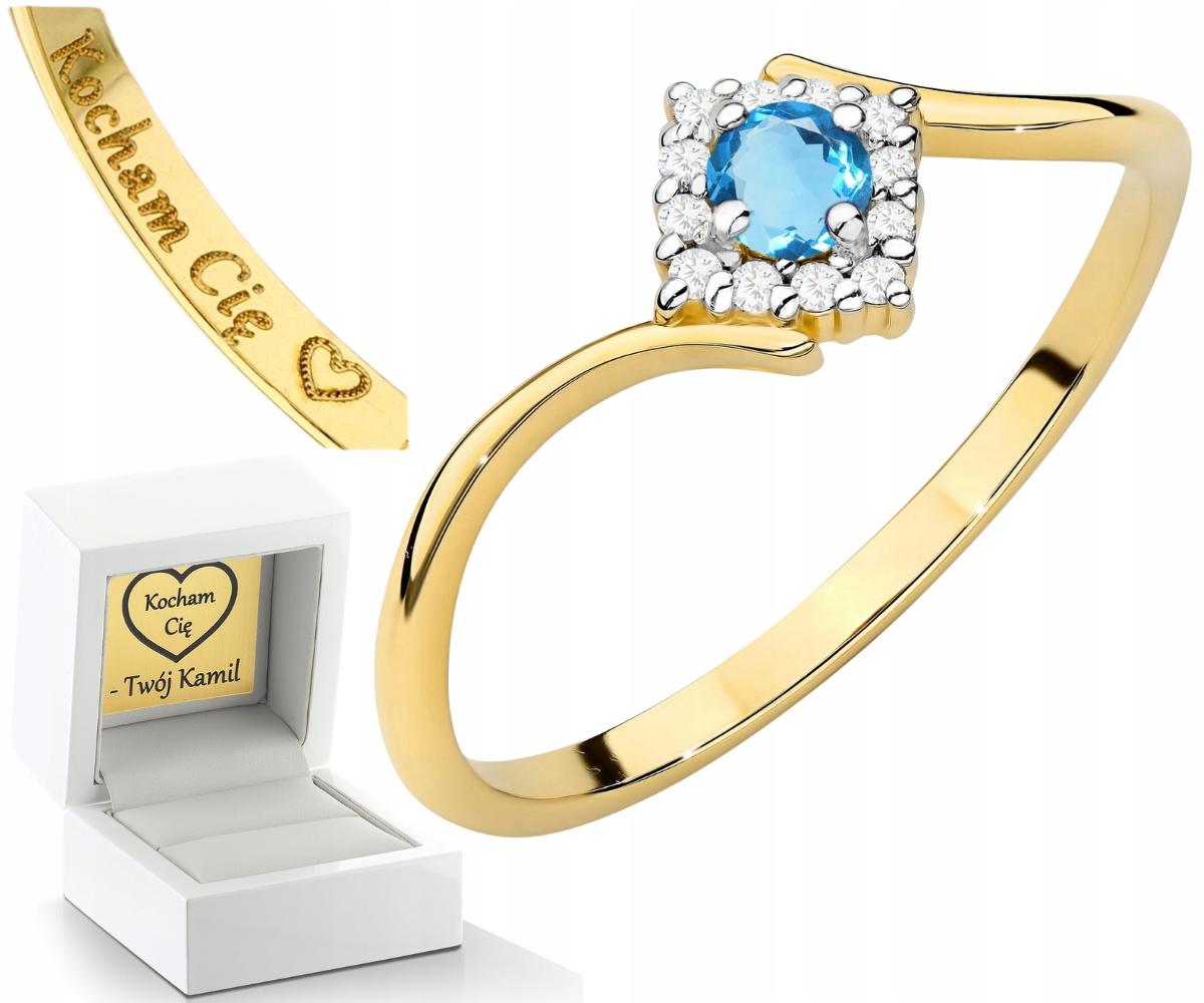 Zlatý Prstýnek Přírodní Kámen Topaz A Diamanty Zlato 585 Dárek