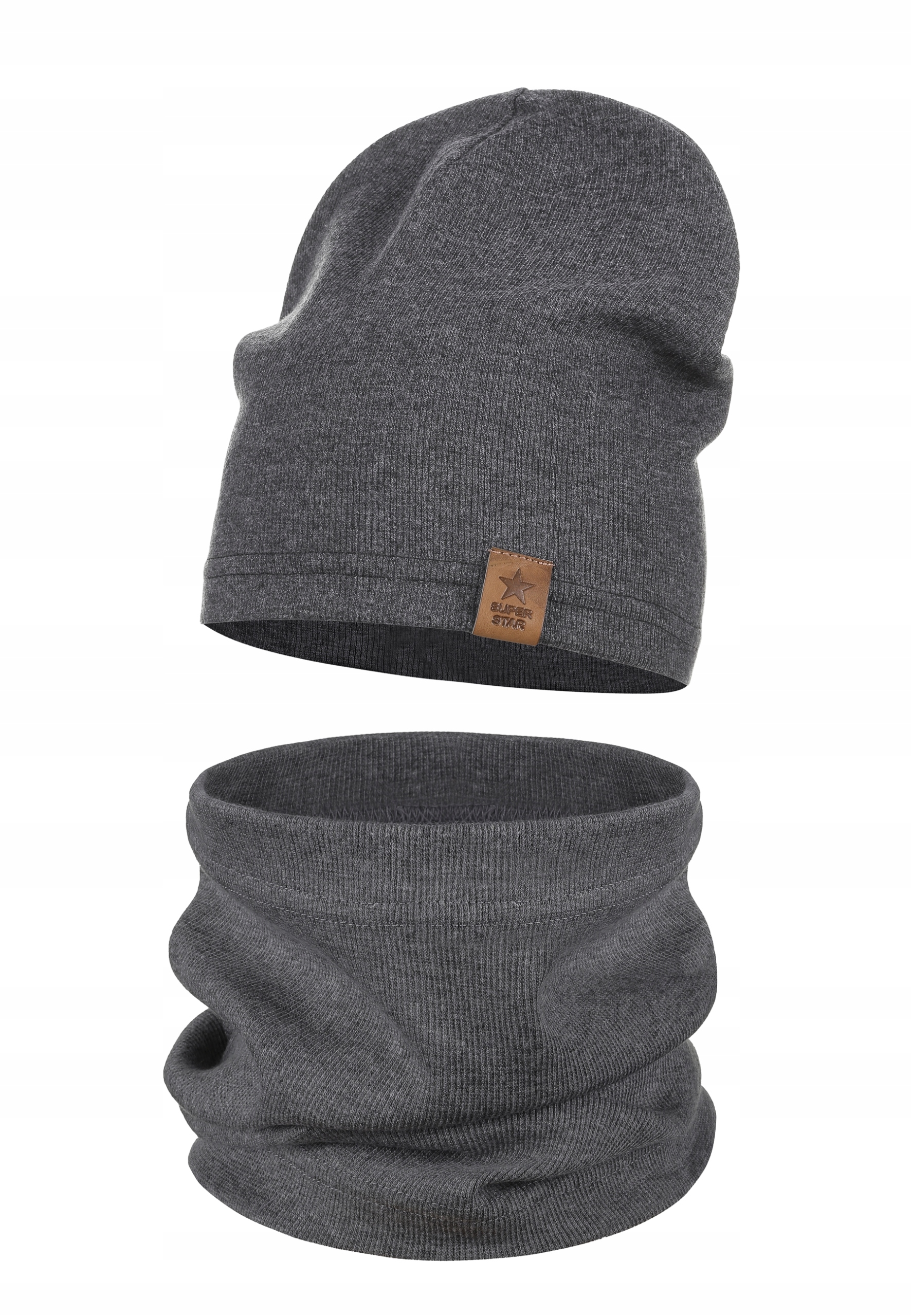 KOMPLET DZIECIĘCY BAWEŁNIANY CZAPKA KOMIN NA JESIEŃ ZIMĘ CIEMNY SZARY 40-46 Rozmiar 40-46 cm