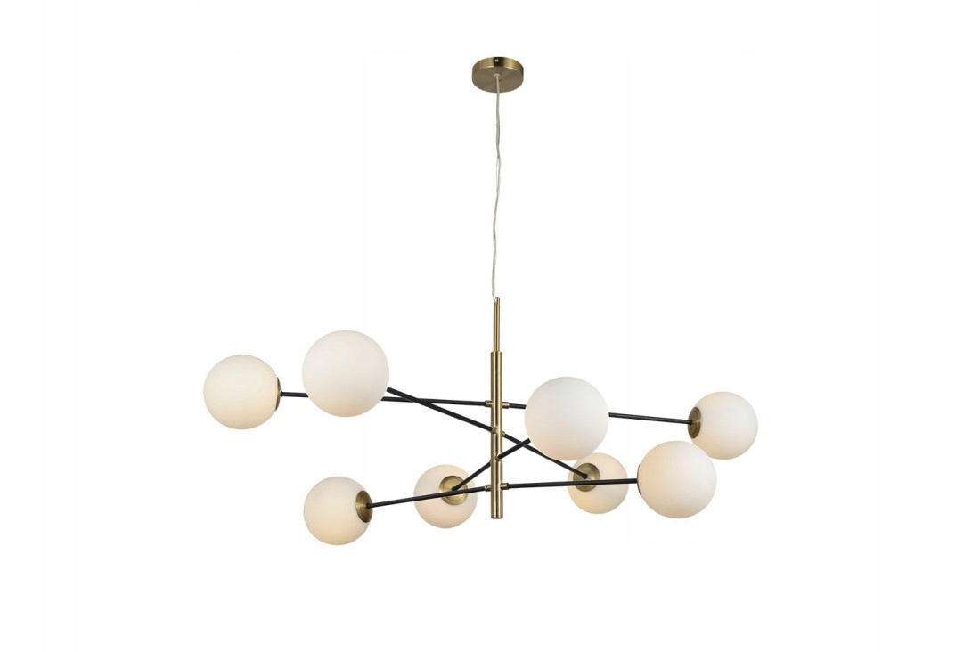 Zlatá moderní lampa s 8 bílými kulatými stínítky Oviedo nad postel