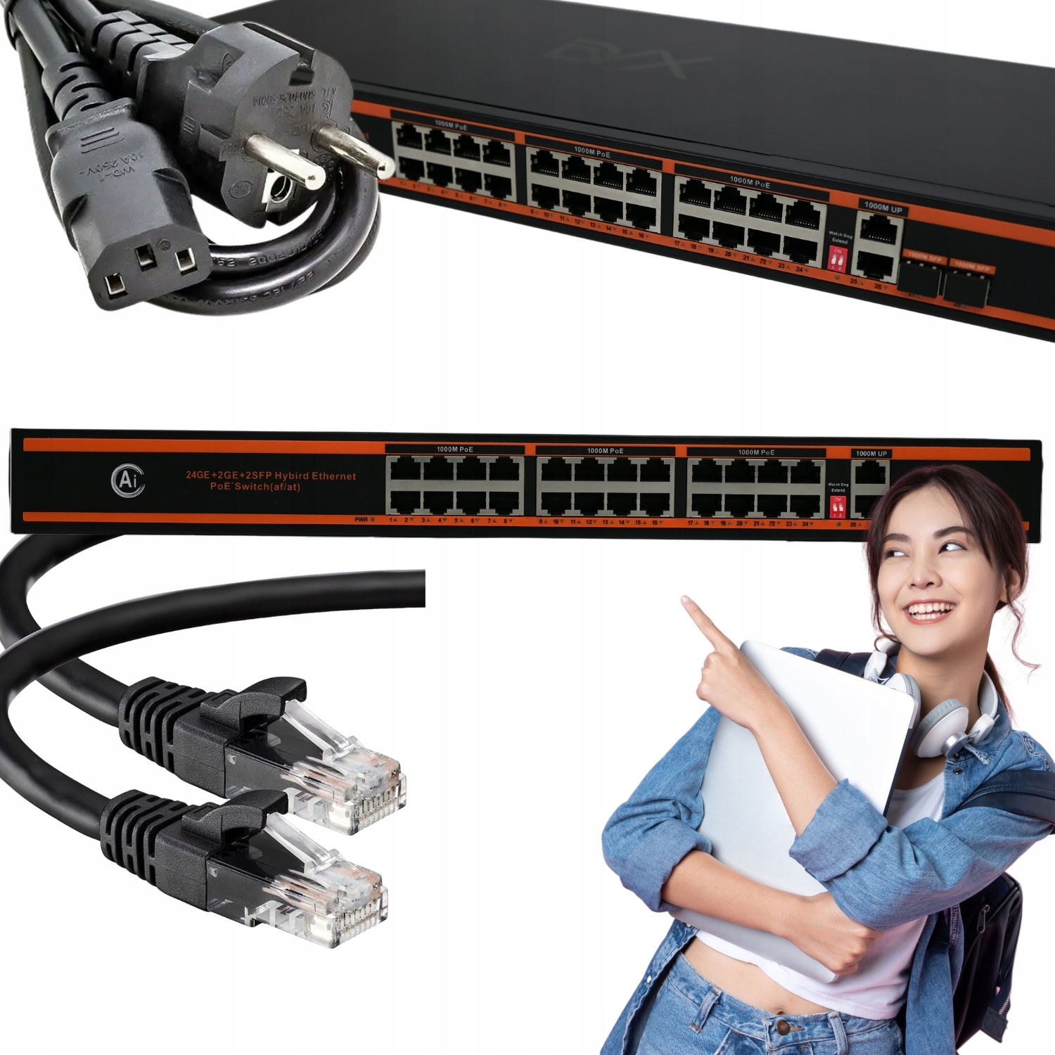 Switch Poe 16+2 16X Poe Fe 2X Uplink 1000MBPS 1GB/S Optický Kábel Sfp 250W DVX