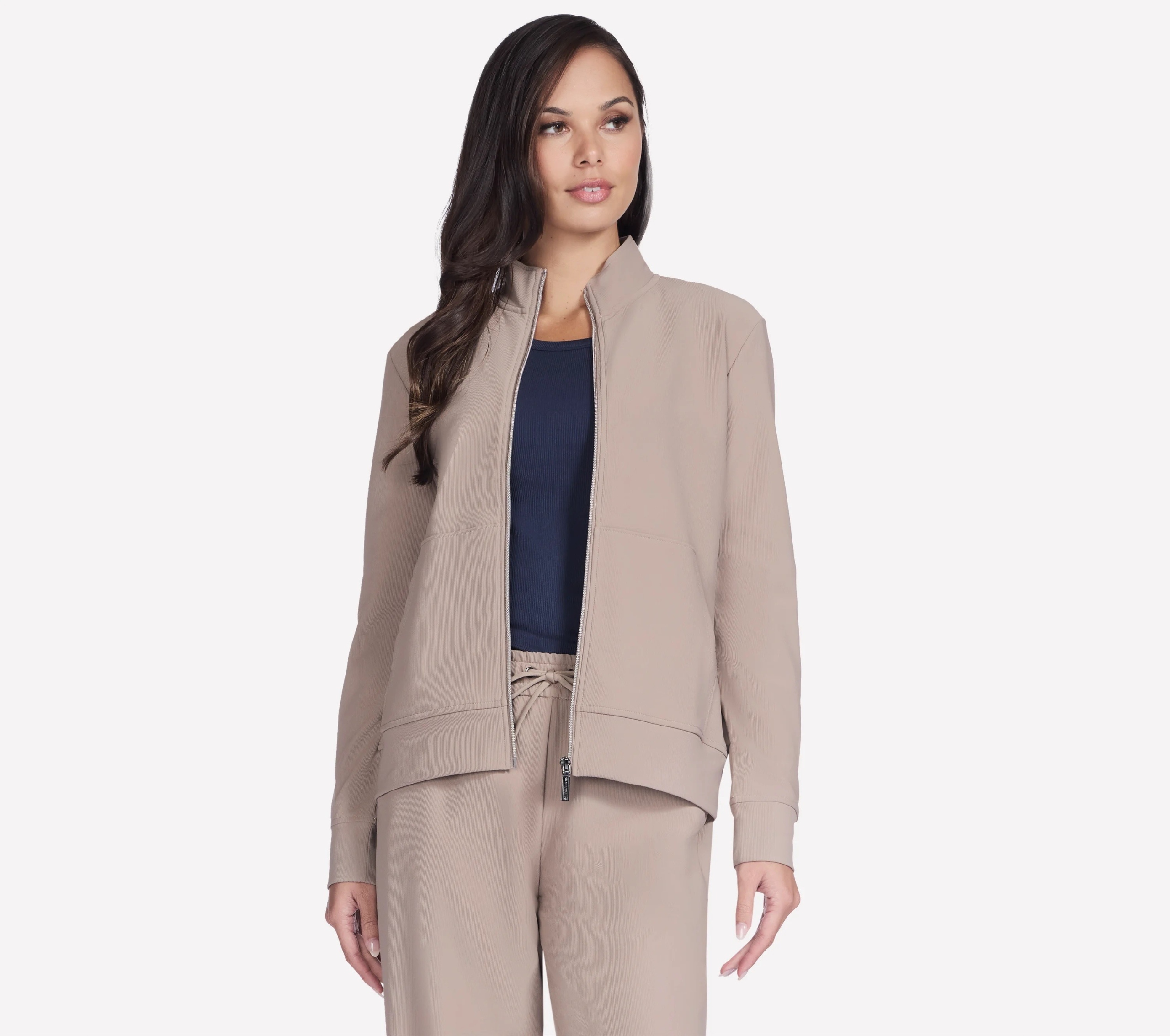 Mikina Skechers Go Luxe Rib Full Zip Jacket béžová JA293 Tpbr